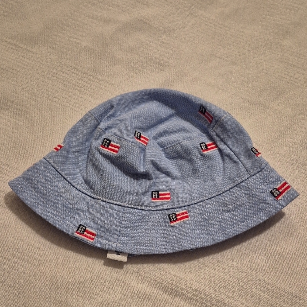 Janie and Jack boys 0-3 months light blue with embroidered flag EUC
